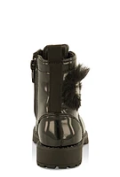 Womens Toddler Girls Heart Feather Combat Boots, Black, Size 8