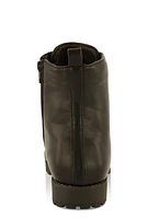 Womens Girls Rhinestone Toe Lace Up Combat Boots, Black, Size 1