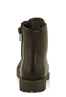 Womens Toddler Girls Studded Trim Rhinestone Combat Boots, Black, Size 6