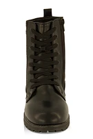 Womens Girls Rhinestone Detail Combat Boots, Black, Size 4