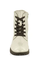 Womens Girls Studded Trim Glitter Combat Boots, Silver, Size 12