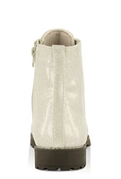 Womens Girls Studded Trim Glitter Combat Boots, Silver, Size 12