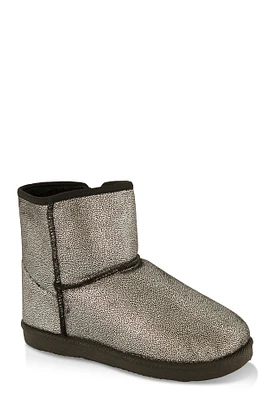Womens Girls Glitter Side Zip Faux Fur Lined Booties, Black,