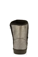 Womens Girls Glitter Side Zip Faux Fur Lined Booties, Black,