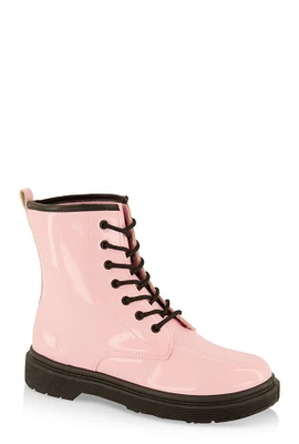 Womens Girls Lace Up Combat Boots, Pink, Size 2
