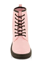 Womens Girls Lace Up Combat Boots, Pink, Size 2