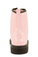 Womens Girls Lace Up Combat Boots, Pink, Size 2