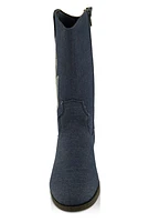 Womens Girls Rhinestone Detail Denim Cowboy Boots, Blue, Size 3