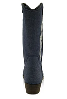 Womens Girls Rhinestone Detail Denim Cowboy Boots, Blue, Size 3
