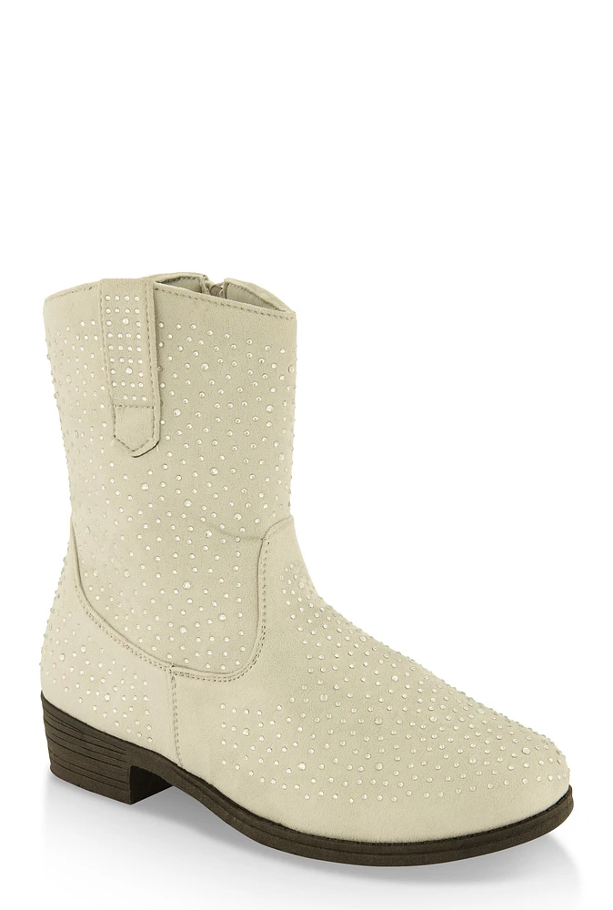 Womens Girls Rhinestone Cowboy Boots, Grey, Size 12