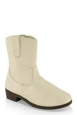 Womens Girls Rhinestone Cowboy Boots, Grey, Size 12
