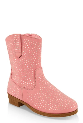 Womens Girls Rhinestone Cowboy Boots, Pink, Size 3