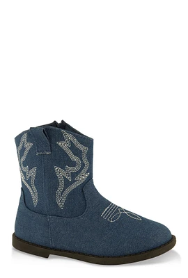 Womens Girls Denim Cowboy Boots, Blue,