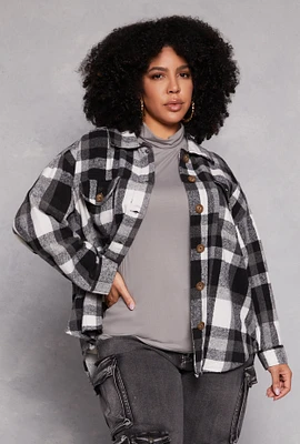 Womens Plus Size Plaid Brushed Knit Flannel Shacket, Multi, Size 2X