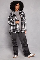 Womens Plus Size Plaid Brushed Knit Flannel Shacket, Multi, Size 2X