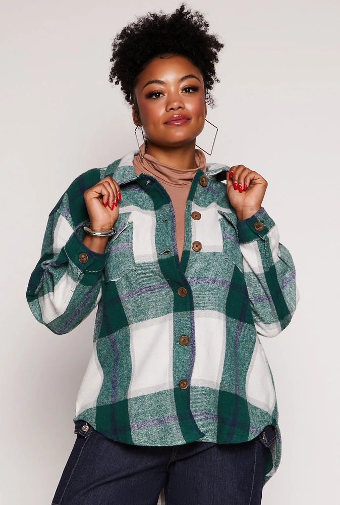 Womens Plus Plaid Brushed Knit Flannel Shacket,