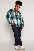 Womens Plus Plaid Brushed Knit Flannel Shacket,