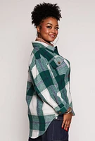 Womens Plus Plaid Brushed Knit Flannel Shacket,
