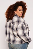 Womens Plus Frayed Hem Plaid Shacket, Multi,