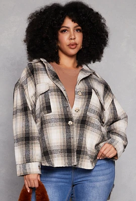 Womens Plus Size High Low Plaid Shacket, Multi, Size 3X