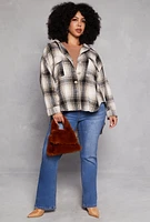 Womens Plus Size High Low Plaid Shacket, Multi, Size 2X