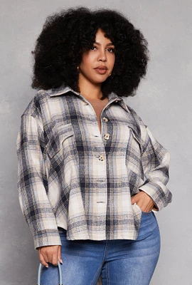 Womens Plus Size High Low Plaid Shacket, Multi, Size 1X