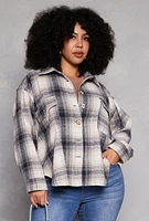 Womens Plus Size High Low Plaid Shacket, Multi, Size 2X
