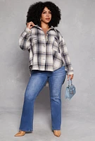 Womens Plus Size High Low Plaid Shacket, Multi, Size 2X
