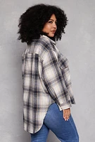 Womens Plus Size High Low Plaid Shacket, Multi, Size 2X