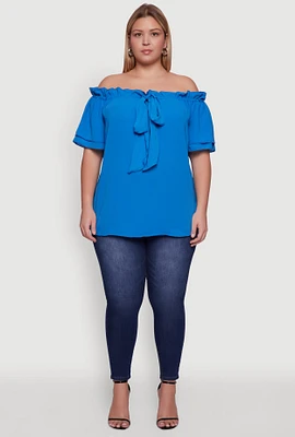 Womens Plus Stylish One Shoulder Tiered Bell Sleeve Blouse,
