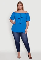 Womens Plus Stylish One Shoulder Tiered Bell Sleeve Blouse,