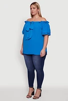 Womens Plus Stylish One Shoulder Tiered Bell Sleeve Blouse,