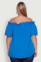 Womens Plus Stylish One Shoulder Tiered Bell Sleeve Blouse,