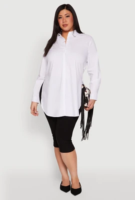 Womens Plus Size Poplin Side Slit Tunic Shirt, White, Size 3X
