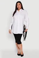 Womens Plus Size Poplin Side Slit Tunic Shirt, White, Size 3X