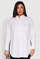 Womens Plus Size Poplin Side Slit Tunic Shirt, White, Size 3X
