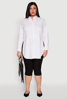 Womens Plus Size Poplin Side Slit Tunic Shirt, White, Size 3X