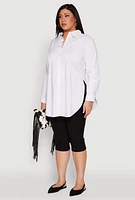 Womens Plus Size Poplin Side Slit Tunic Shirt, White, Size 3X