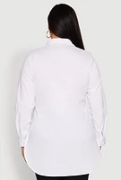 Womens Plus Size Poplin Side Slit Tunic Shirt, White, Size 3X