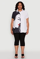 Womens Plus Size Two Tone Face Print Shirt, Multi, Size 3X