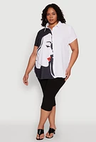 Womens Plus Size Two Tone Face Print Shirt, Multi, Size 3X