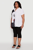 Womens Plus Size Two Tone Face Print Shirt, Multi, Size 3X