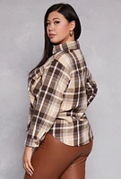 Womens Plus Plaid Pattern Button Front Shirt,