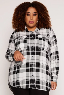 Womens Plus Size Plaid Button Front Blouse, Multi, Size 2X