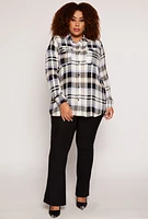 Womens Plus Size Plaid Button Front Blouse, Multi, Size 1X