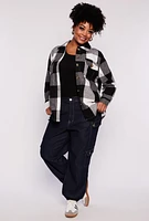 Womens Plus Plaid Flannel Button Front Shacket,
