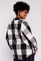 Womens Plus Plaid Flannel Button Front Shacket,