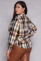 Womens Plus Size Plaid Flannel Button Front Shacket, Multi, Size 3X