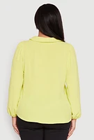 Womens Plus Size Airy Johnny Collar Long Sleeve Top, Green, Size 3X