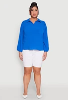 Womens Plus Airy Johnny Collar Long Sleeve Top,
